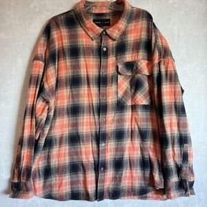 Edgar + Ash Shirt Mens 2XL Orange‎ Plaid Flannel Button Front Long Sleeve Casual